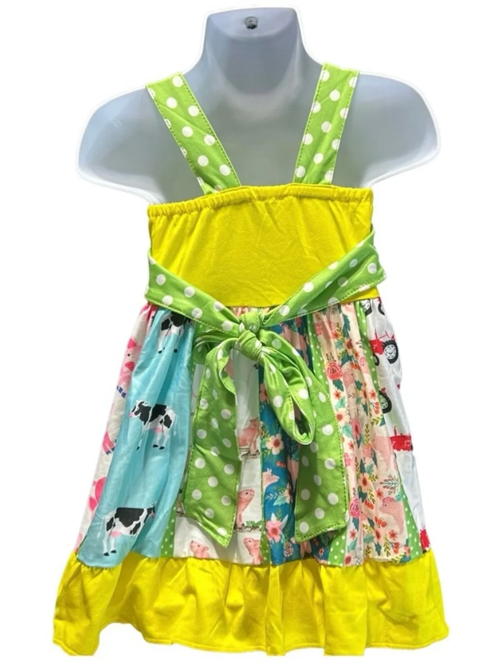 NEW Boutique Farm Tractor Cow Pig Girls Sleeveless Panel Twirl Dress 12/18